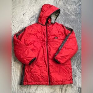Boys Nike Gray Tag Reversible Hooded Parka Coat Heavyweight Red Gray XL 18-20